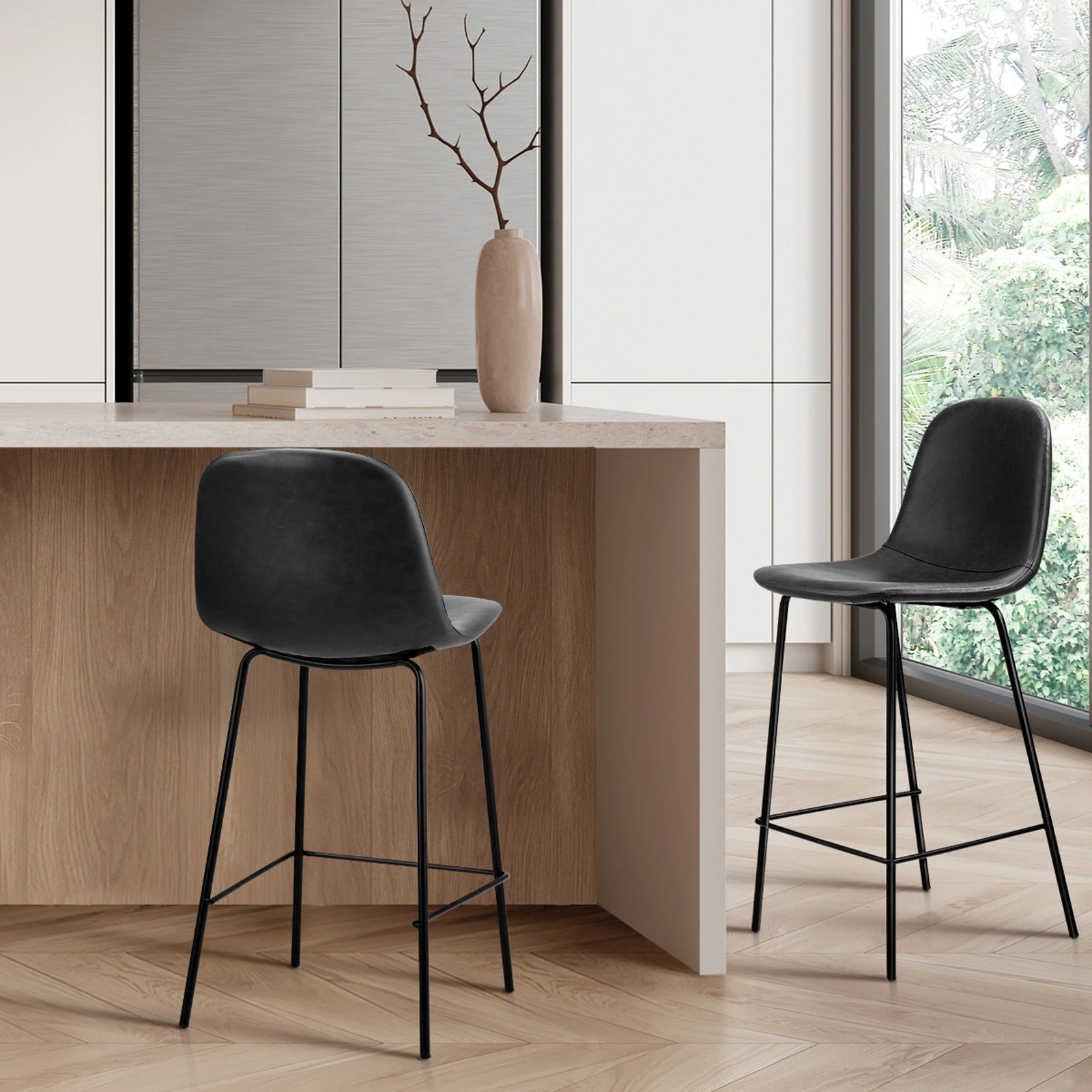 3 Oikiture 2x Bar Stools Barstool - Black, 3 of 9