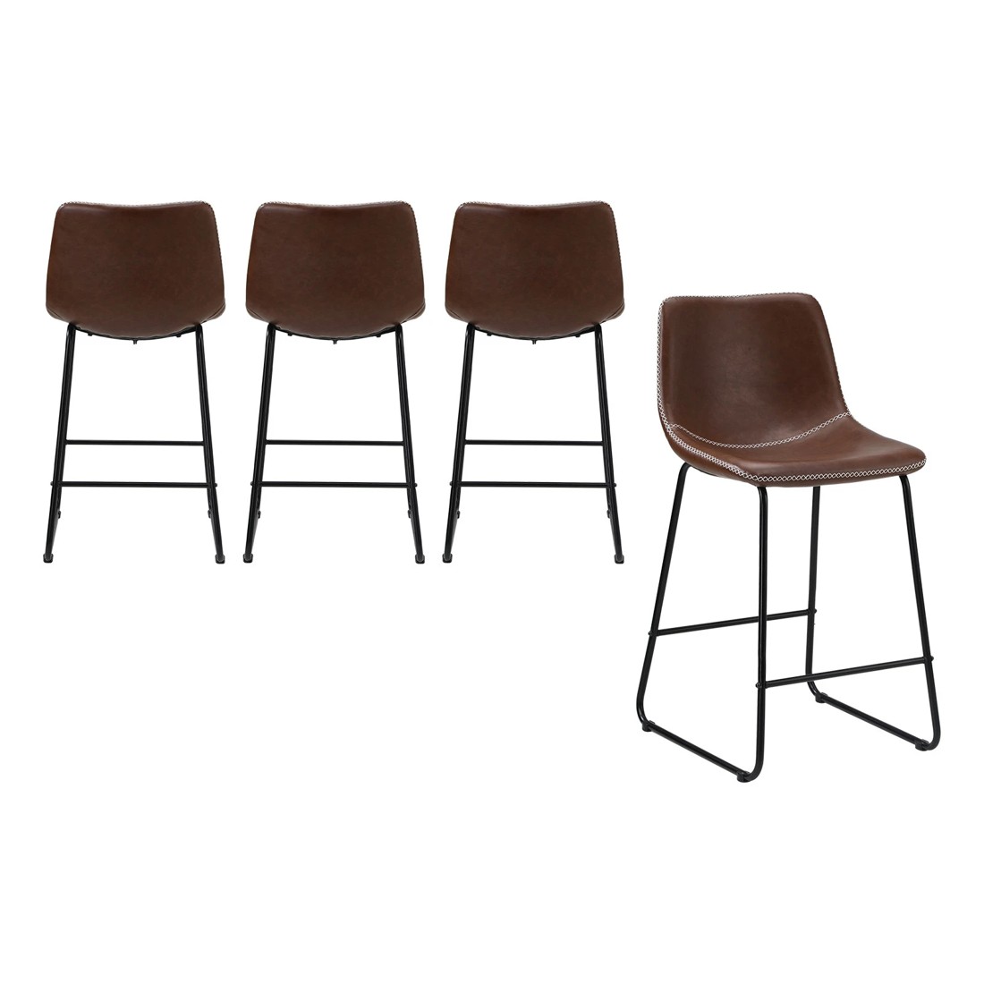 1 Oikiture 4x Bar Stools Kitchen Dining Chairs Leather Padded Stool
 - Brown, 1 of 10