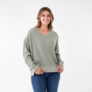 Long Sleeve Waffle V-Neck Top
