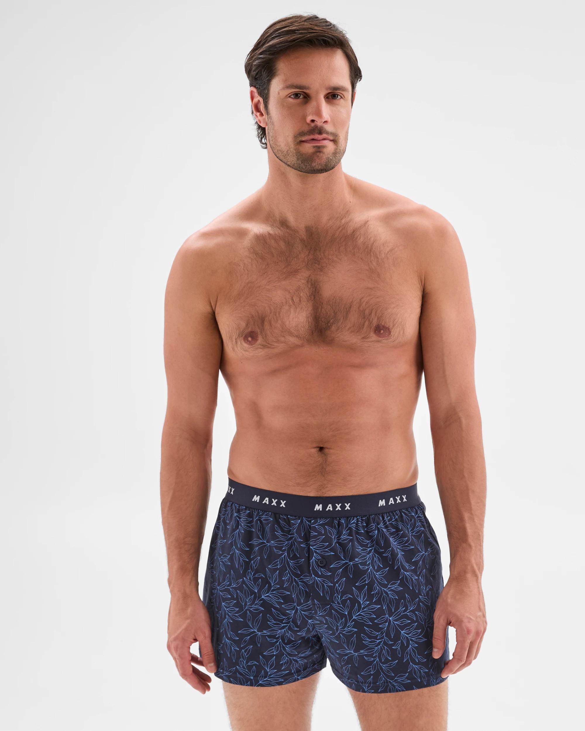 2 Mens Cotton Blend Knit Jersey Boxer Shorts 3 Pack - Maxx NAVY LEAF/BLUE STRIPE/NAVY STRIPE, 2 of 4