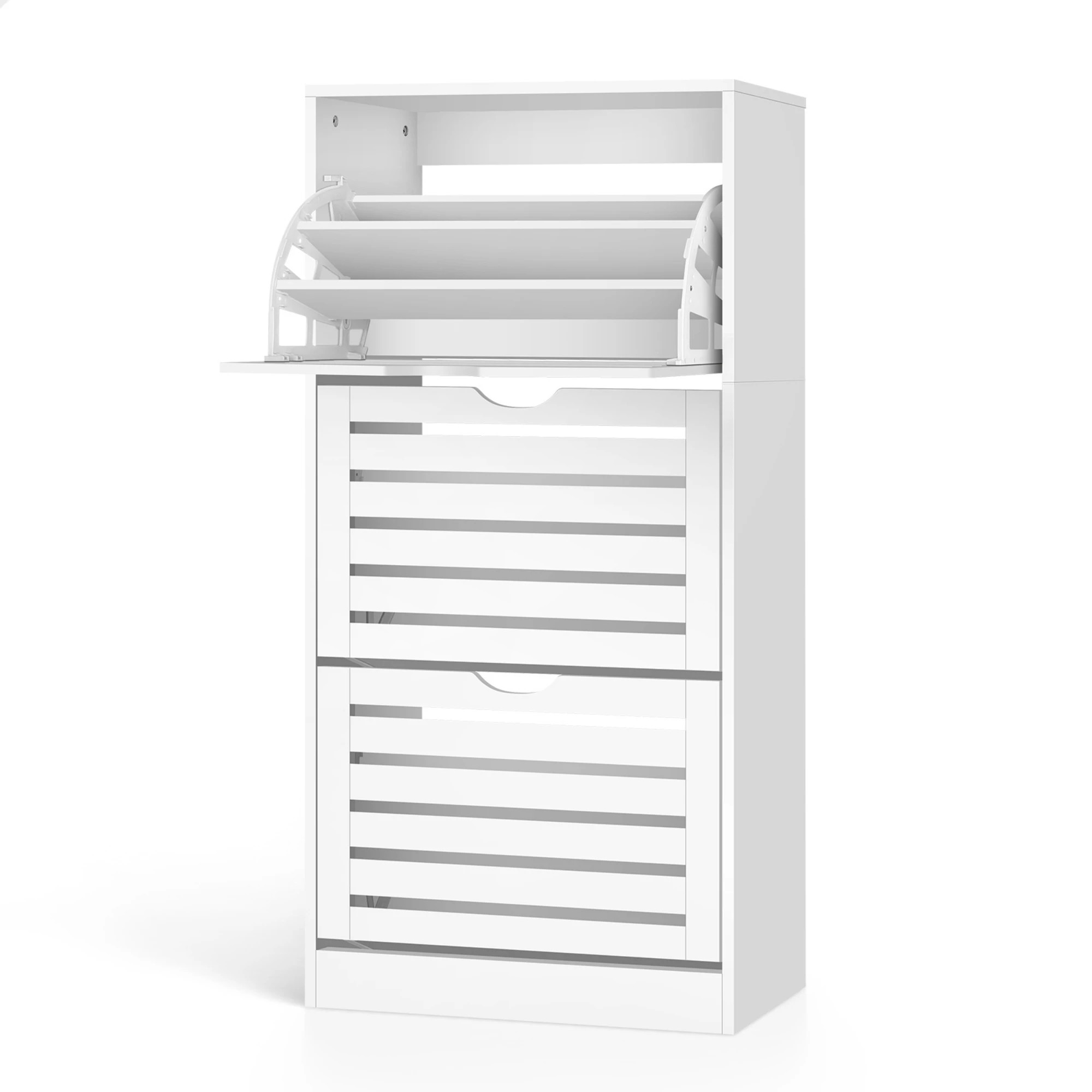 1 Alfordson Shoe Cabinet Organiser Storage Rack Flip-up Drawer 45 Pairs - White, 1 of 10
