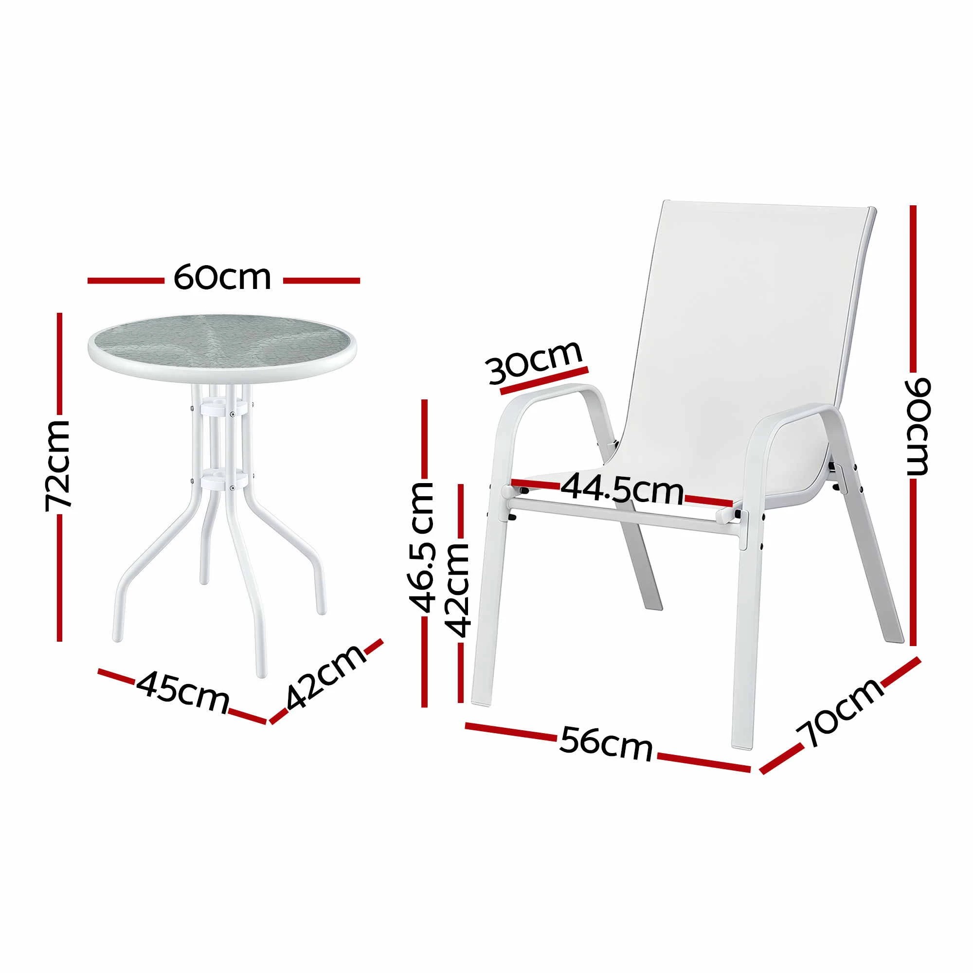 2 Gardeon 3PC Outdoor Bistro Set Table and Chairs Stackable Patio Furniture - White, 2 of 7