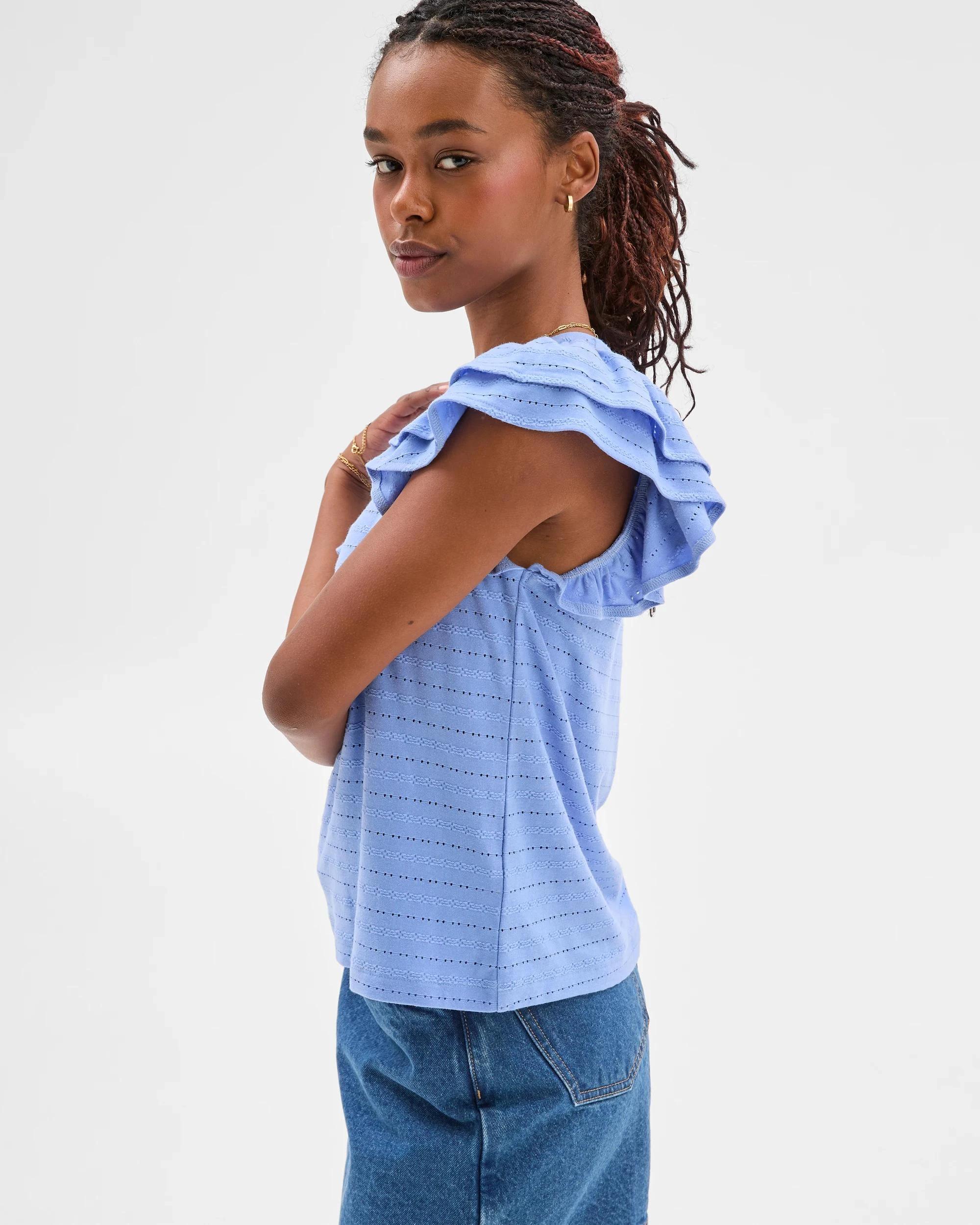 4 Target Petites Ruffle Embroidered T-Shirt HYDRANGEA BLUE, 4 of 7