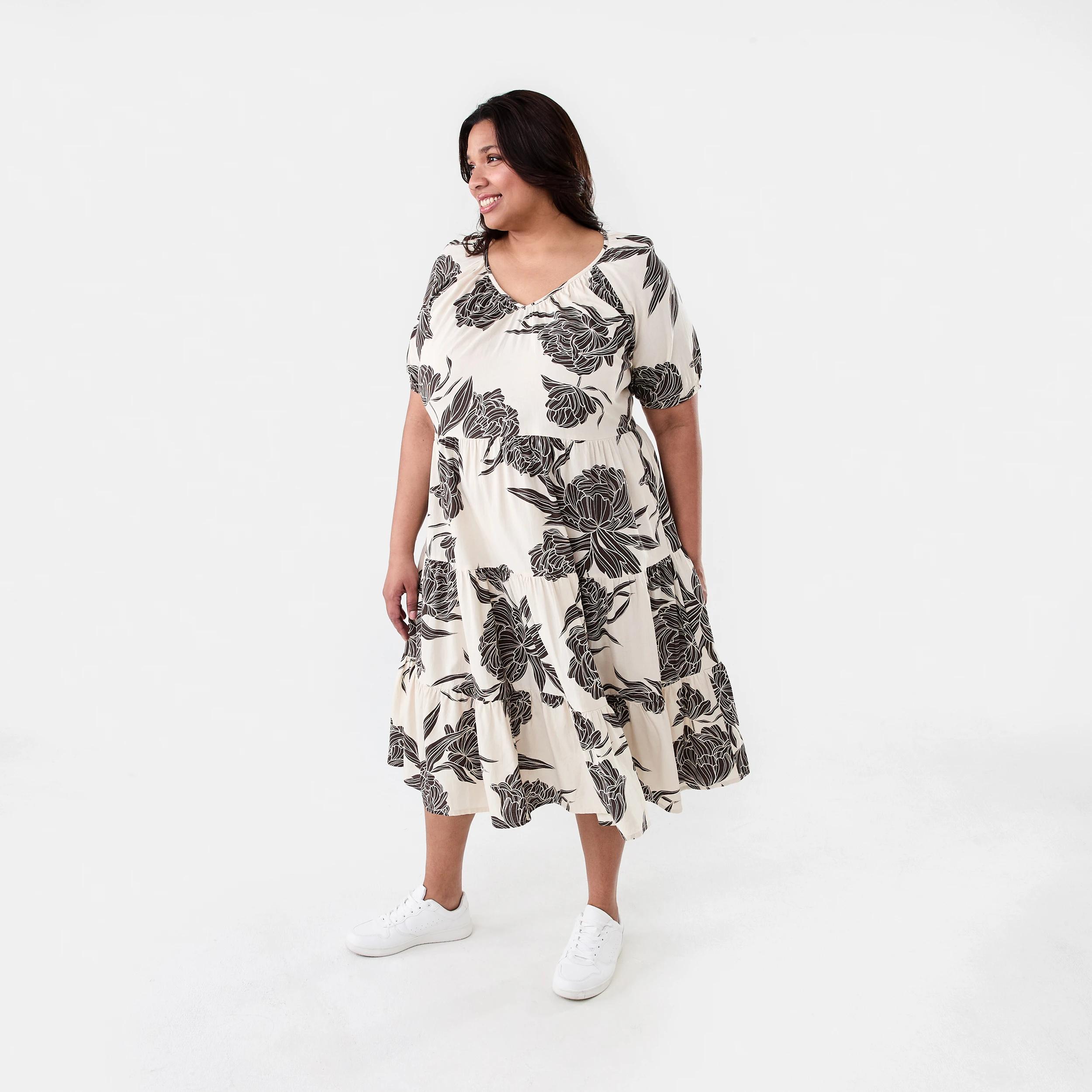 2 Curve Short Sleeve Midi Dress Choc Flrl, 2 of 7