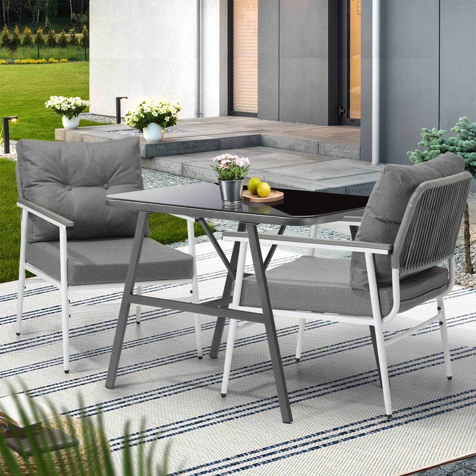 4 Livsip Outdoor Dining Set Patio Furniture Setting Garden Table and Chairs 3PCS - Multi, 4 of 9