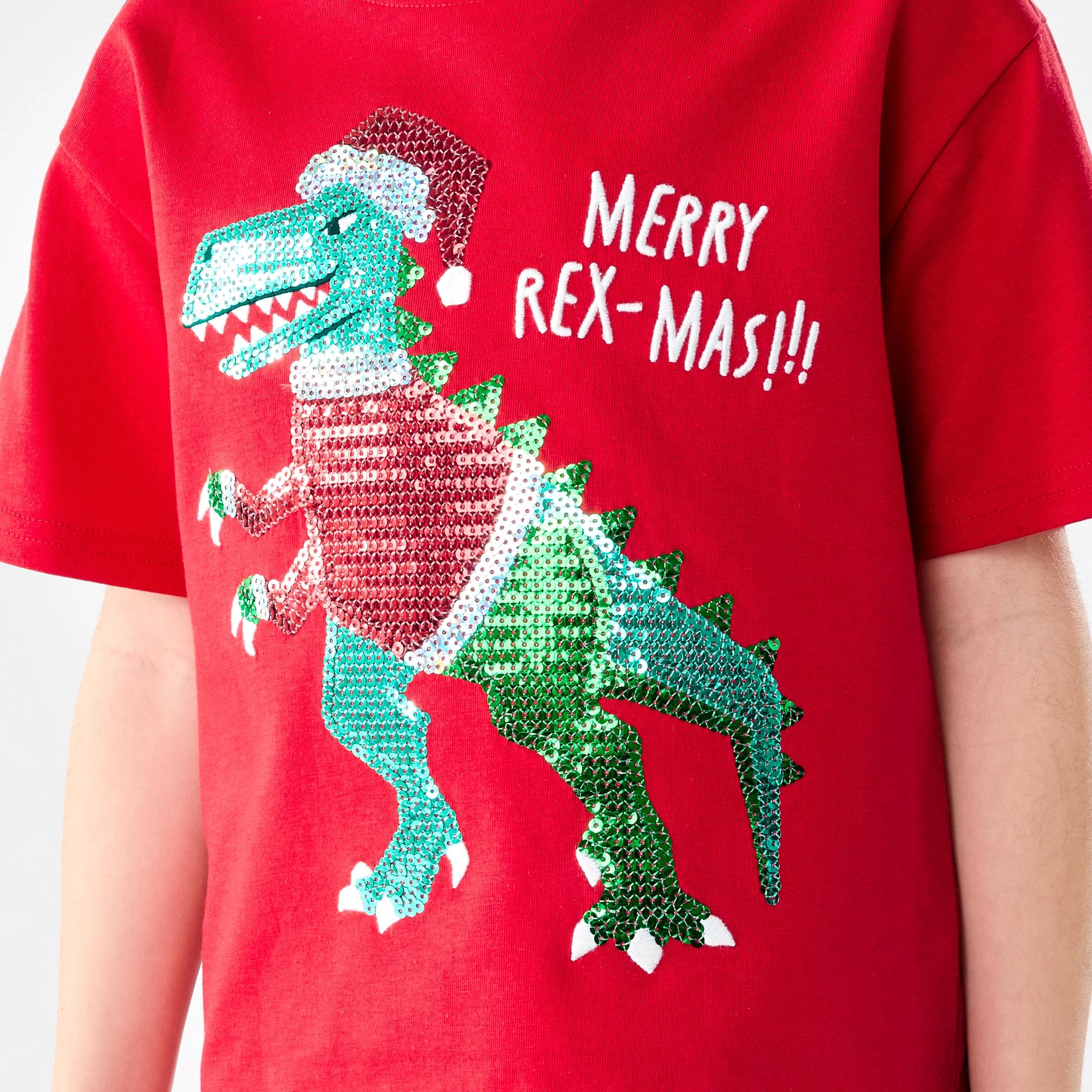 4 Christmas Applique T-shirt Red Dino, 4 of 7