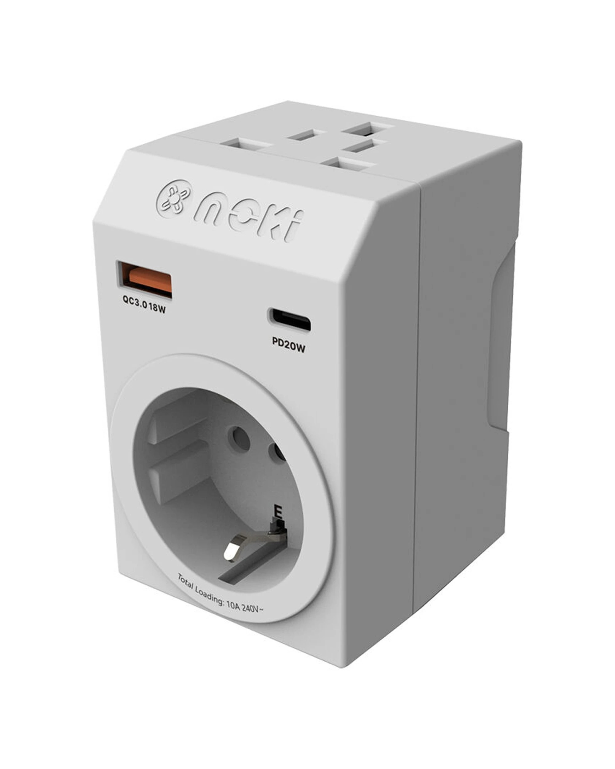 1 Moki Travel Adaptor Plus Inbound Universal to AU/NZ with Type-C & USB-A - White, 1 of 3