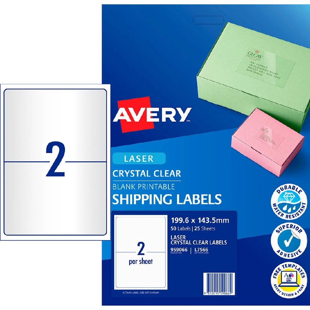 1 Avery 2UP Laser Shipping Labels Clear 25 Sheets, 1 of 4