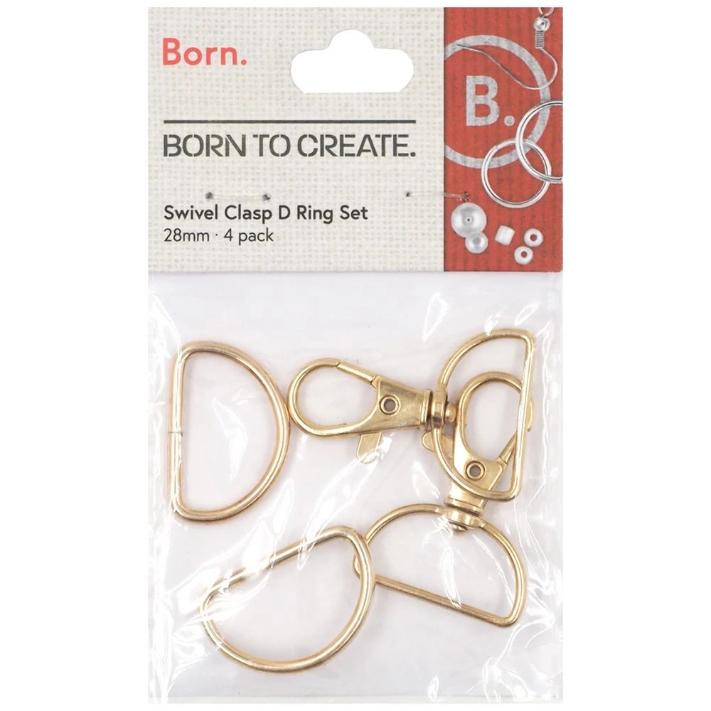 1 Born Swivel Clasp D Ring Set Gold 28mm 4 Pack, 1 of 1