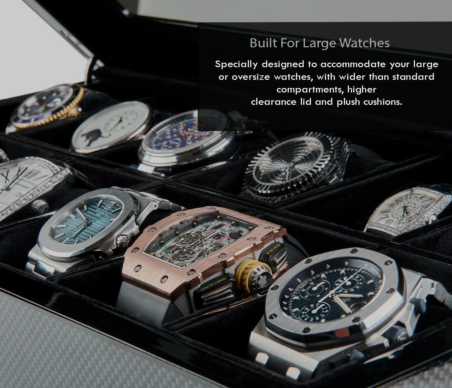 4 HAWK & GABLE 12 Slot Watch Box Organizer Luxury Jewellery Case BLACK, 4 of 8