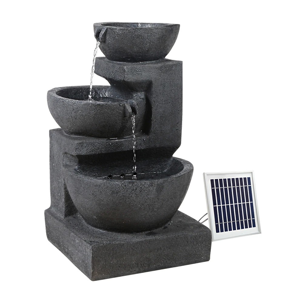 1 Gardeon Solar Water Feature Cascading Fountain 3-Tier Bowl LED Lights 60CM - Blue, 1 of 8