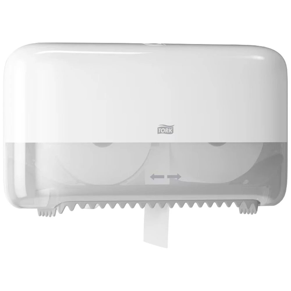 2 Tork Twin Mid-Size Toilet Roll Dispenser T7 White, 2 of 5