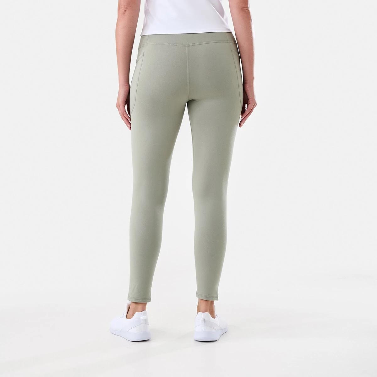3 Active Womens Full Length Fleece Leggings SOFT KHAKI, 3 of 5
