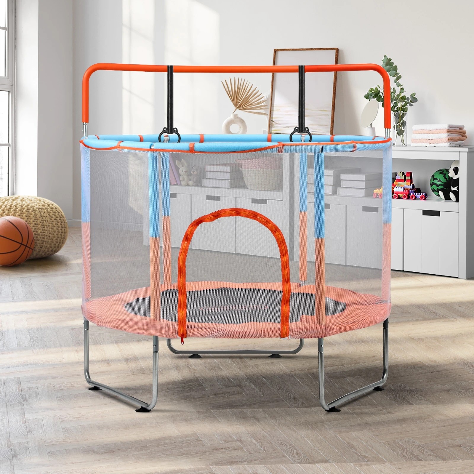 10 Mazam 60" Kids Trampoline Enclosure Safety Net Rebounder Round W/ Bar &rings
 - Multi, 10 of 10