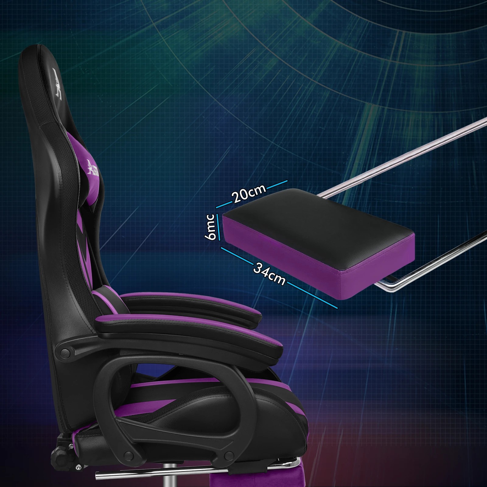 10 Alfordson Gaming Office Chair 12 RGB LED Massage Computer Seat Footrest - Purple, 10 of 10