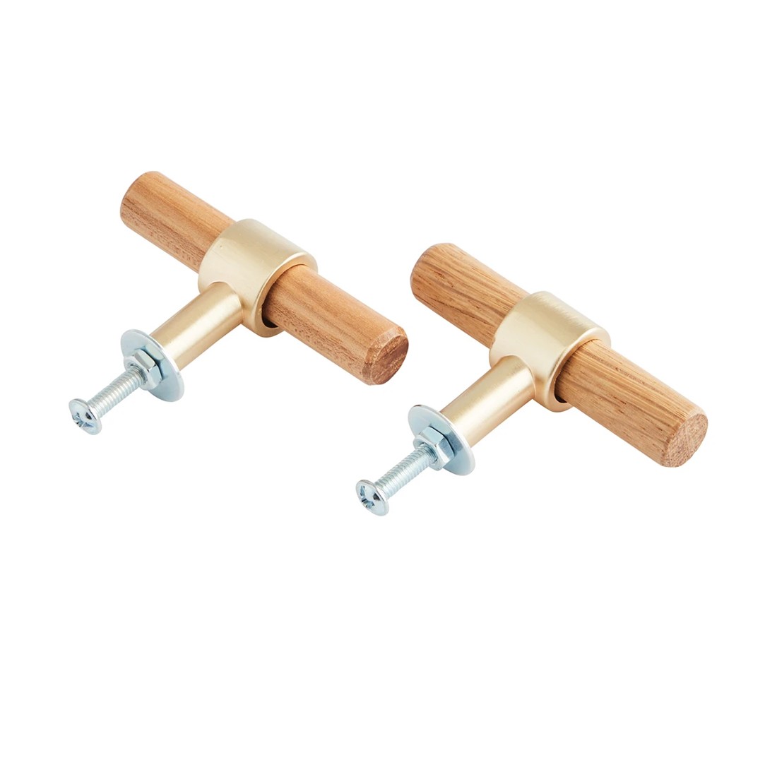 2 2 Pack Oak and Gold Look Handles, 2 of 6