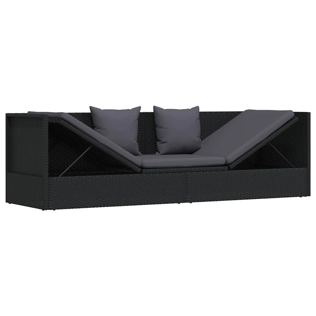 4 Vidaxl Garden Bed With Cushion And Pillow Poly Rattan - Black, 4 of 8