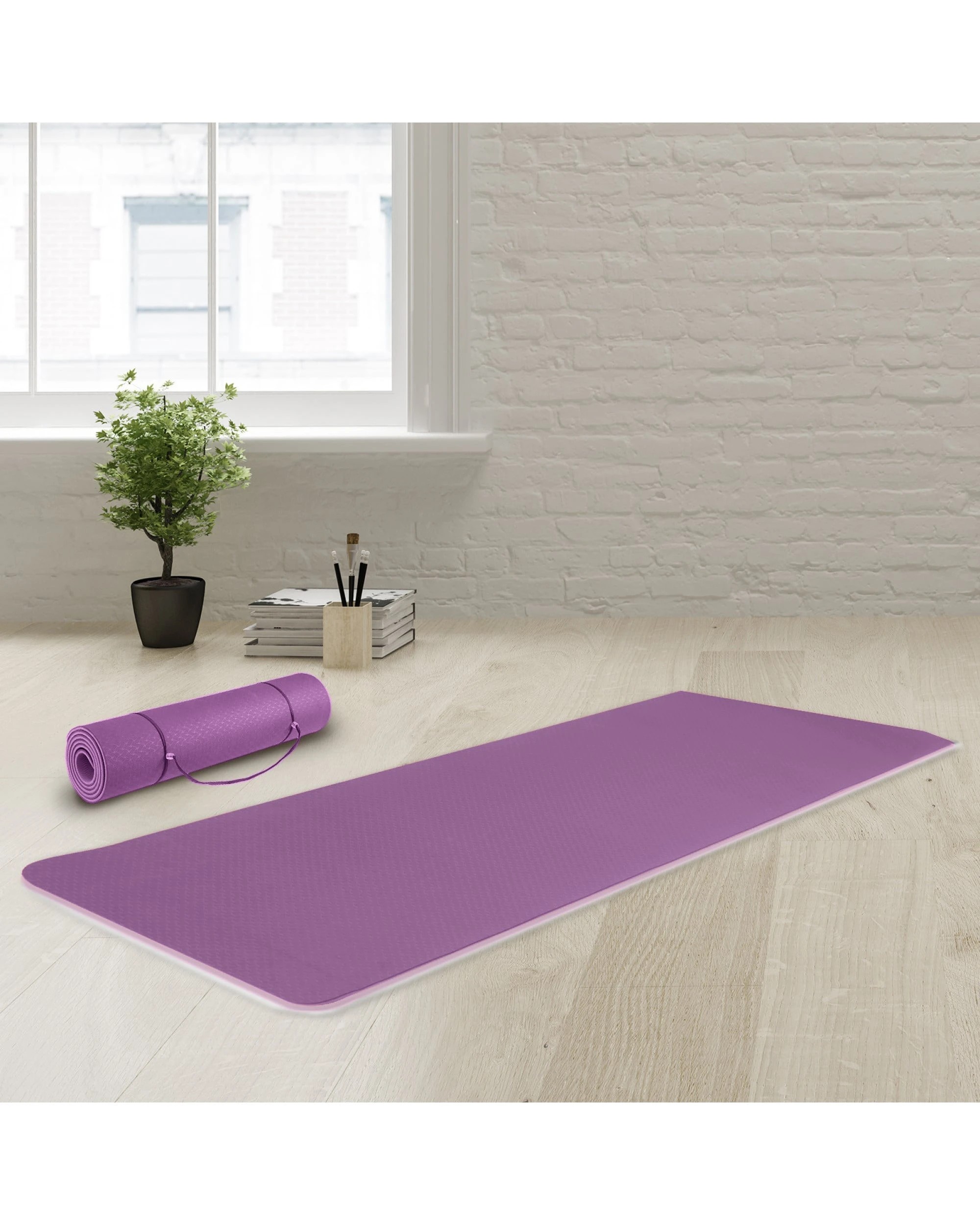 3 Powertrain 8mm Thick Yoga Exercise Mat Home Gym Pilates Fitness Dual Layer TPE - Purple, 3 of 5