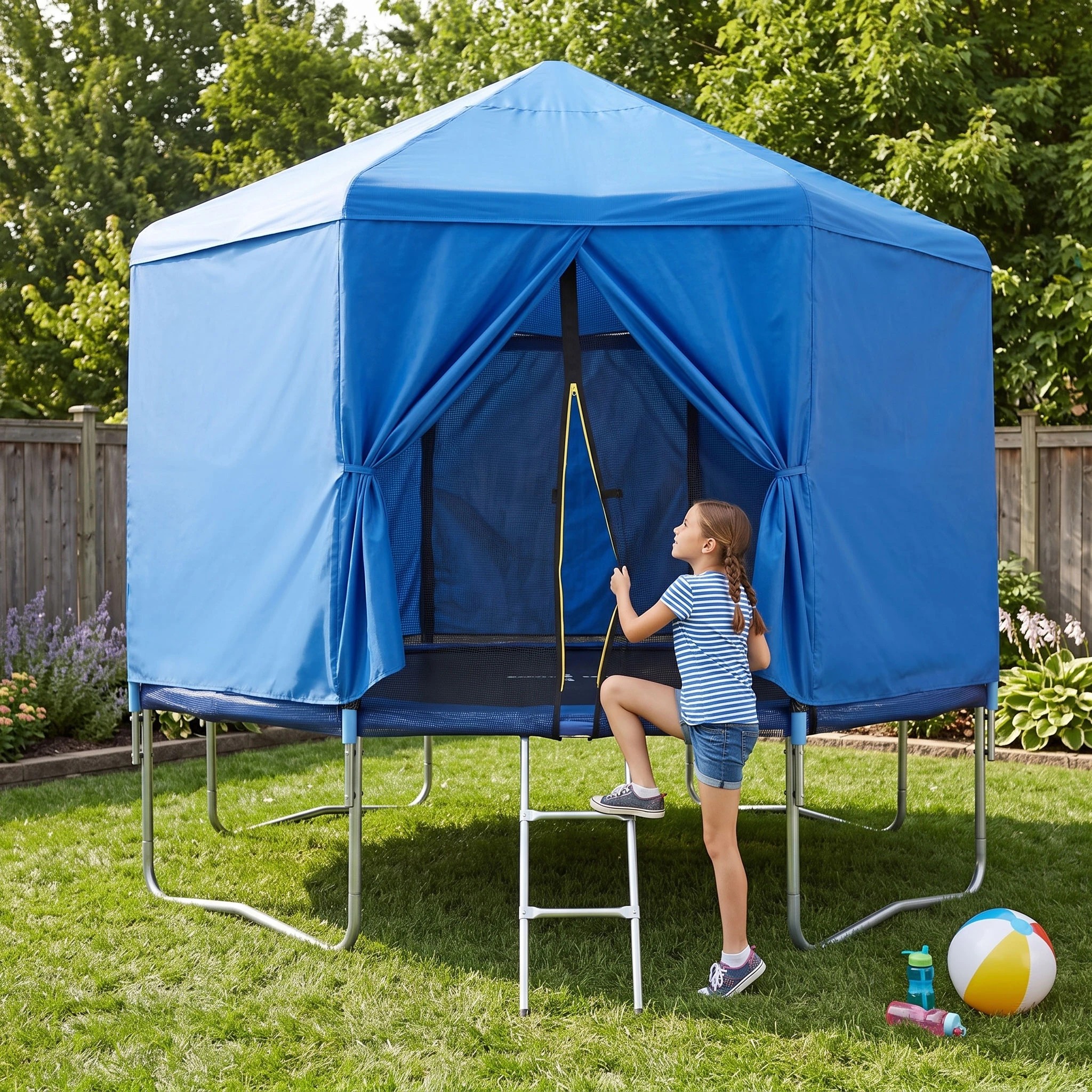 7 Everfit 12FT Kids Trampoline with Tent Cover Ladder Window Outdoor Sporting Toys - Blue, 7 of 7