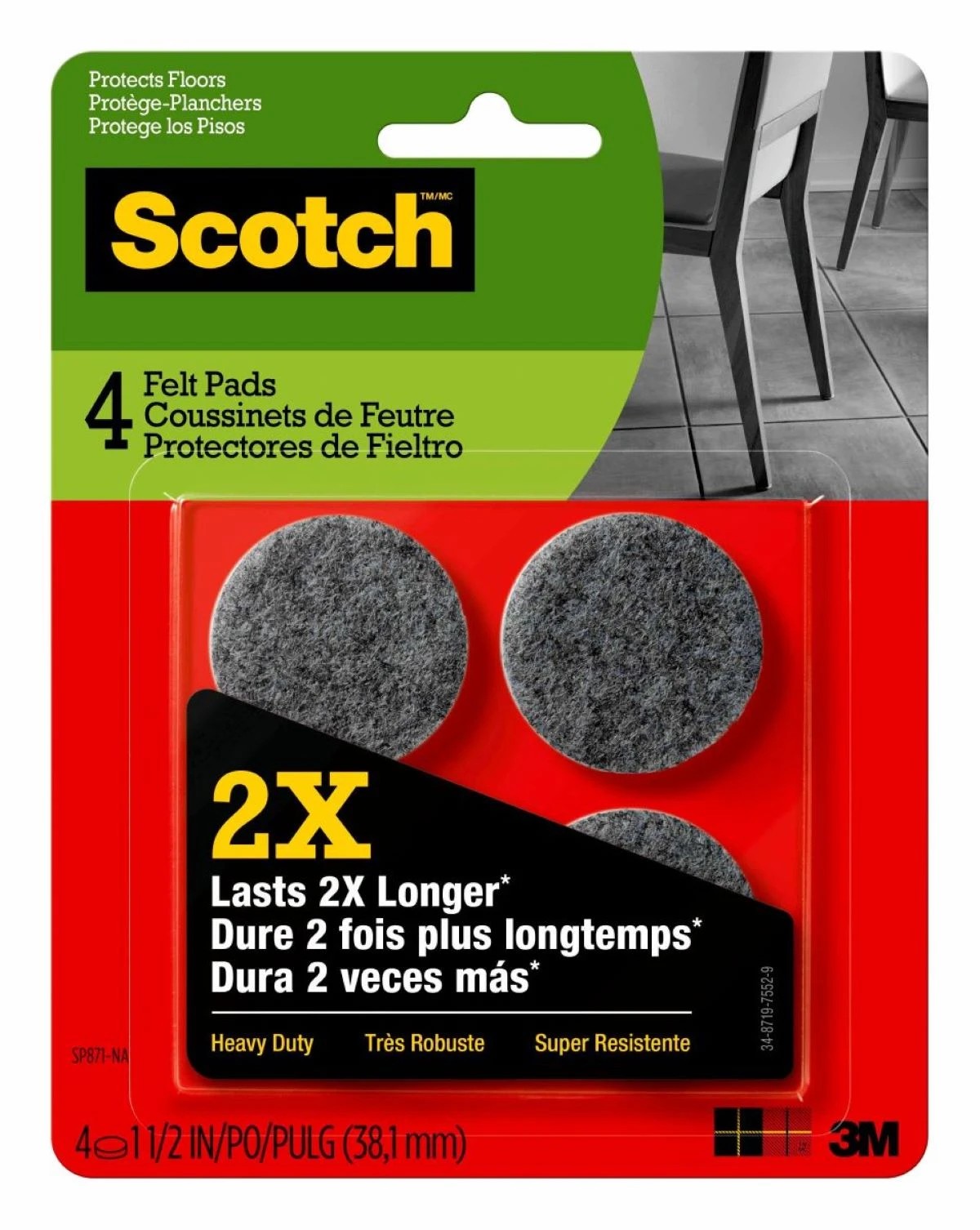 1 4 Pack 3M Scotch Heavy Duty Felt Pads, 1 of 4