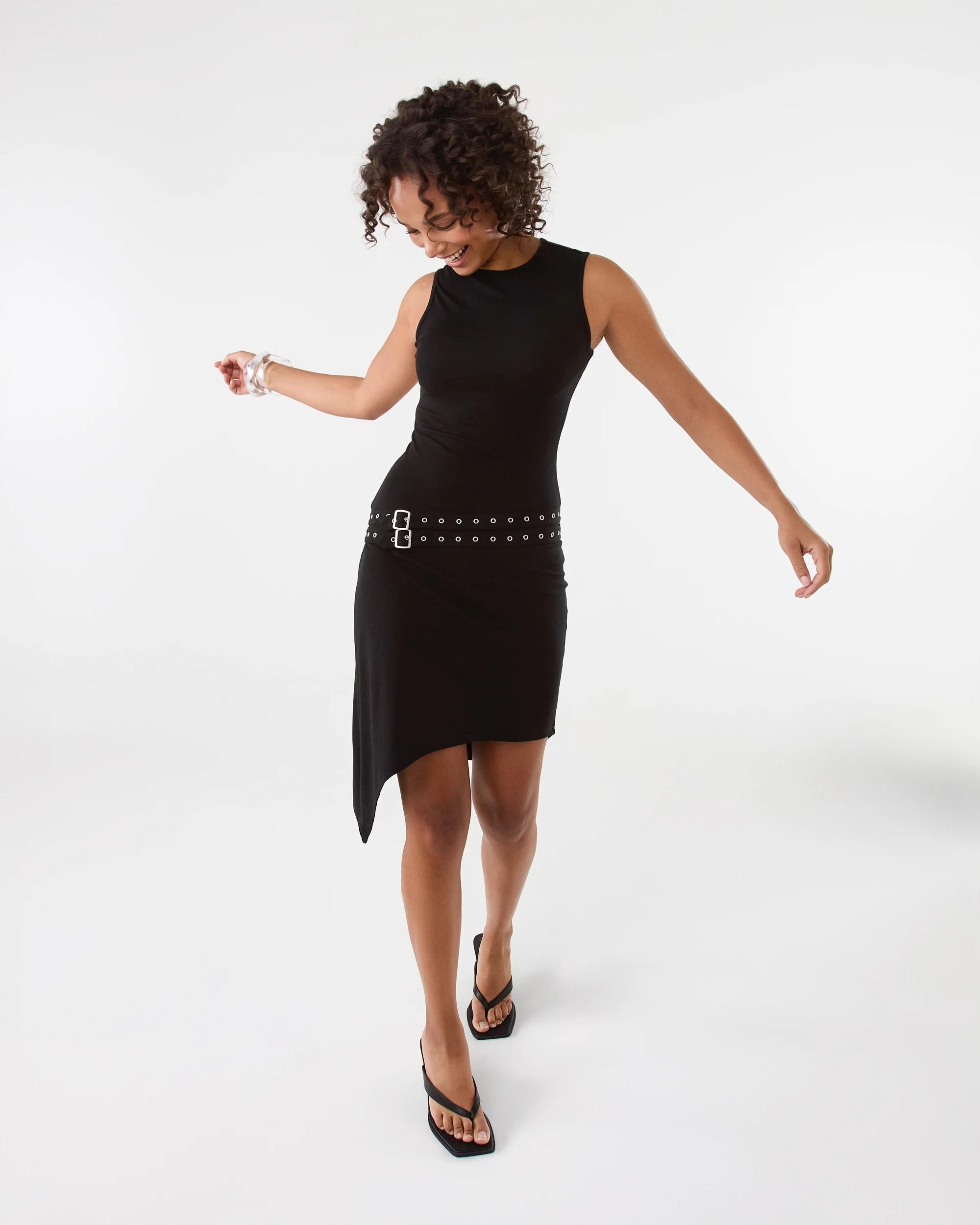 2 Belt Detail Midi Dress Black, 2 of 7