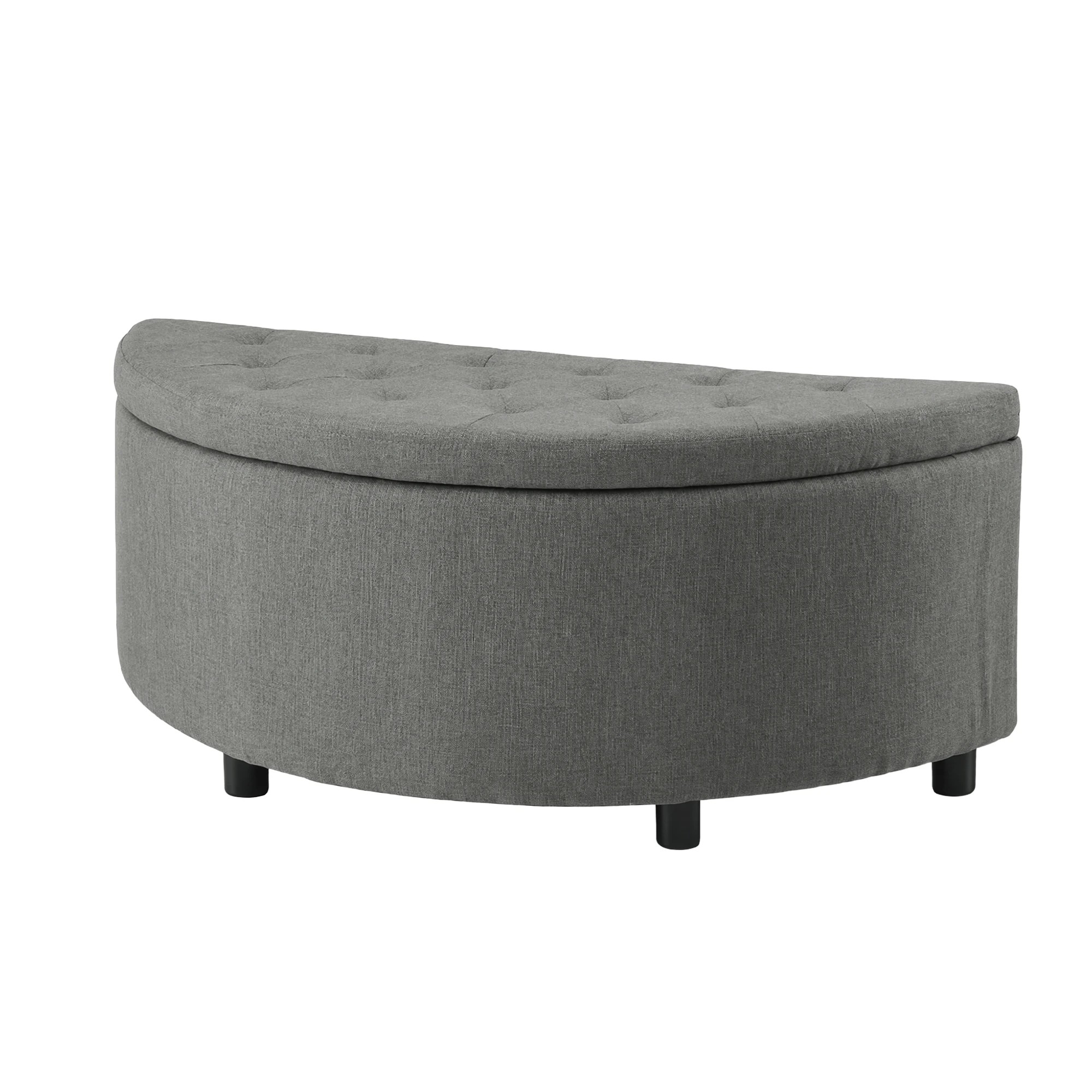 1 Artiss Storage Ottoman Bench Fabric Tufted Half Round Footstool - Grey, 1 of 6