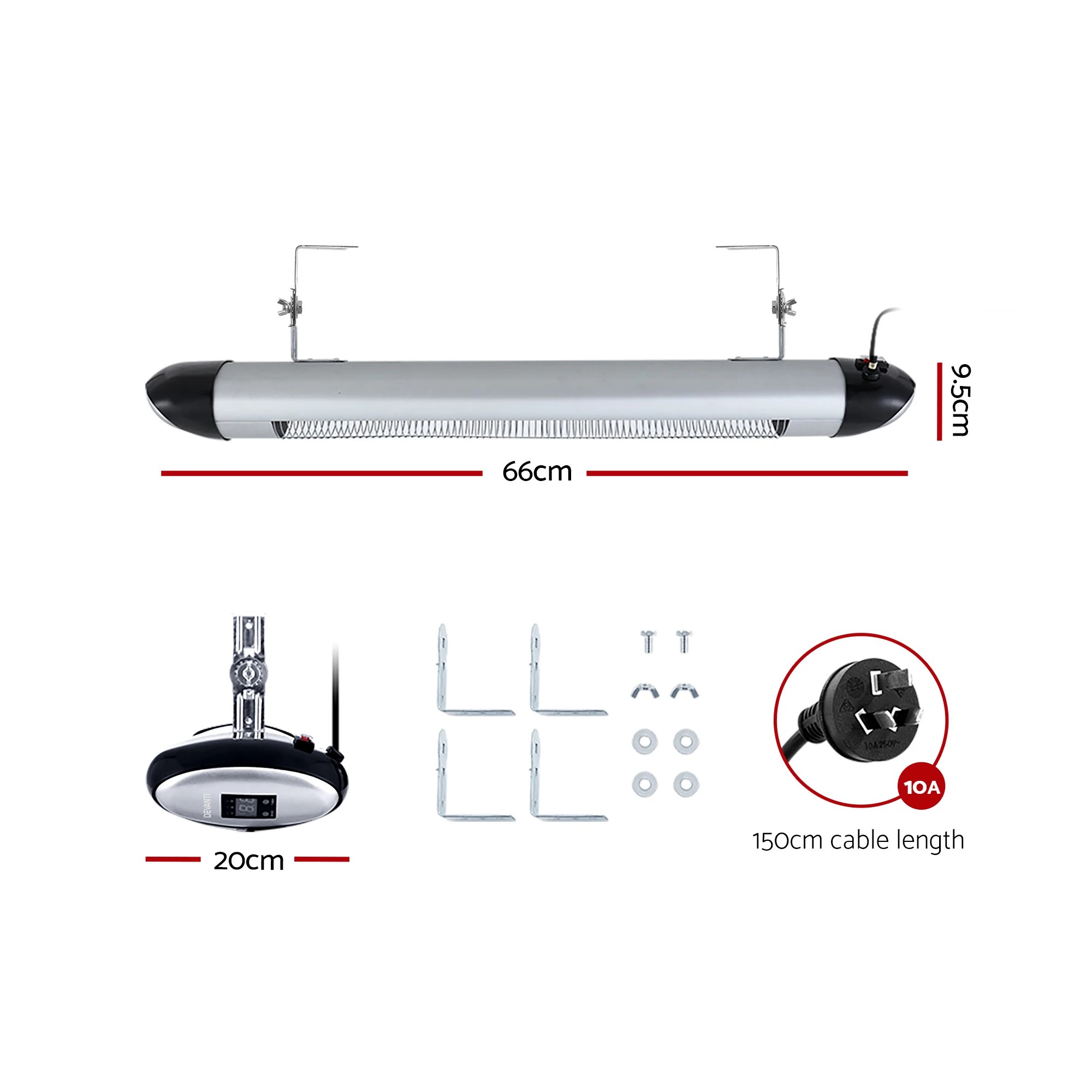 3 Devanti 2PCS Electric Radiant Strip Heater Indoor Outdoor Patio Remote Control 1500W - Silver, 3 of 7