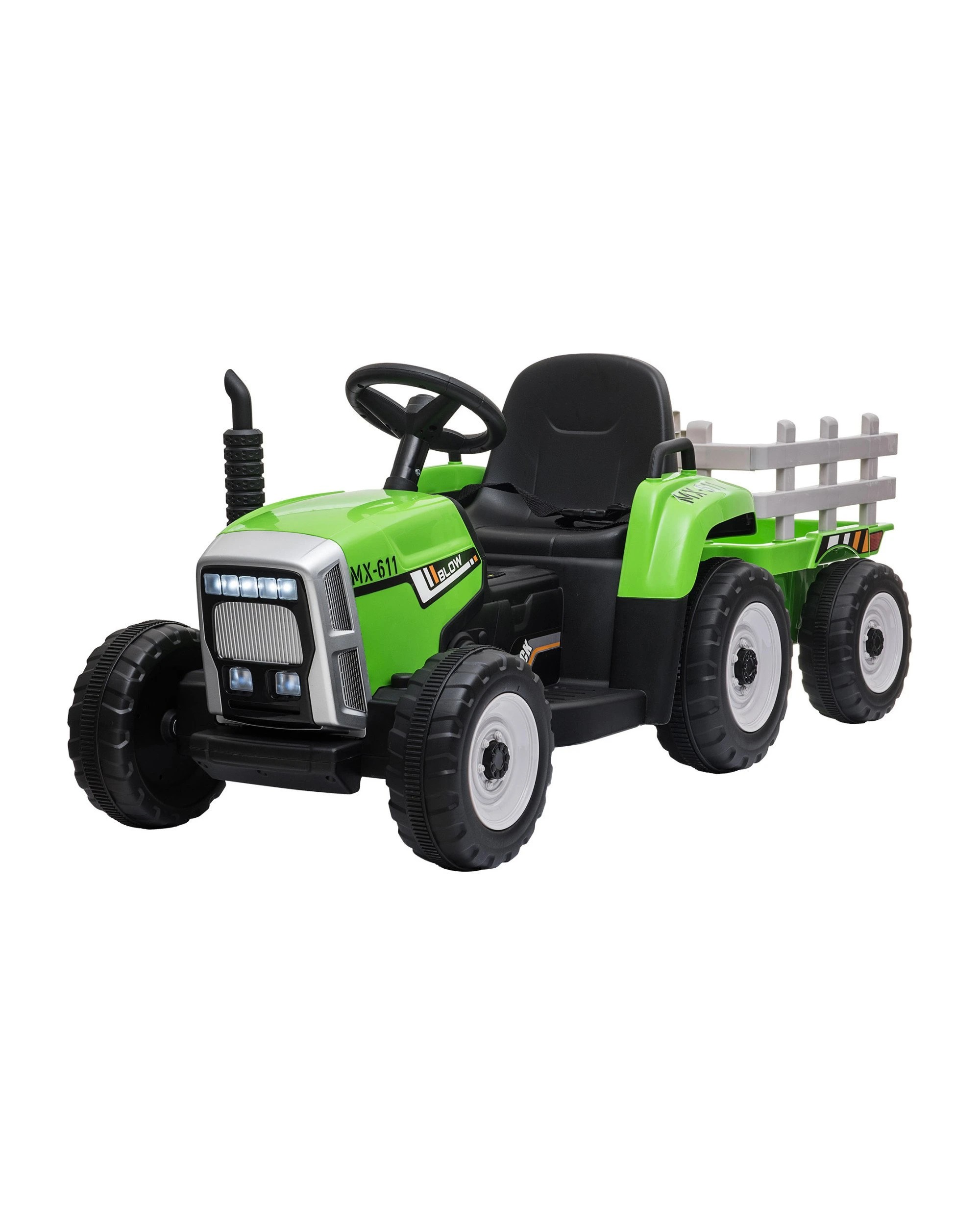 1 Kahuna MX-611 Kids Electric Ride On Tractor Trailer Car Green Grey, 1 of 10