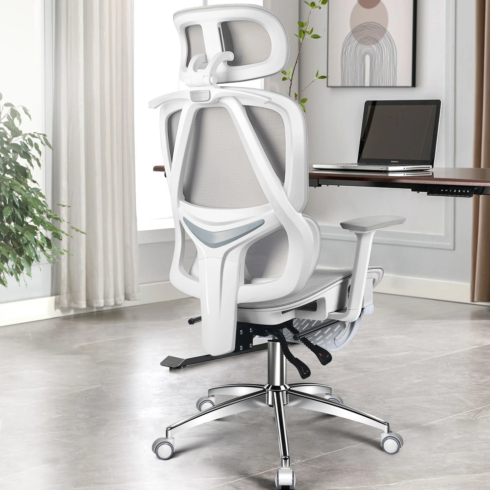 2 Alfordson Ergonomic Office Chair Mesh Seat Desk Computer Gaming - White Grey, 2 of 9