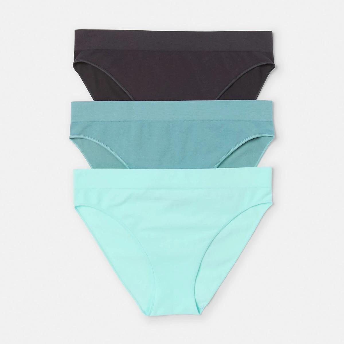 1 3 Pack Seamfree Cotton Bikini Briefs WASHED SLATE, SEAGRASS BLUE, BRIGHT TURQUOISE, 1 of 8