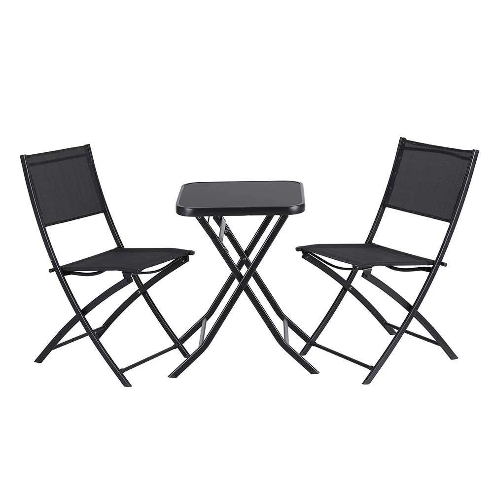 1 Gardeon Outdoor Bistro Set Folding Table and Chairs Patio Furniture Garden Steel - Black, 1 of 6