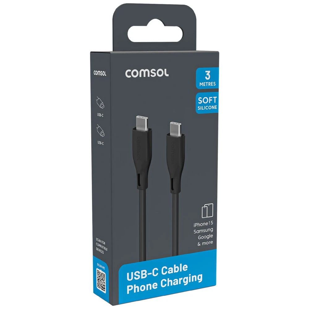 2 Comsol Silicone USB-C Cable 3m Black, 2 of 4