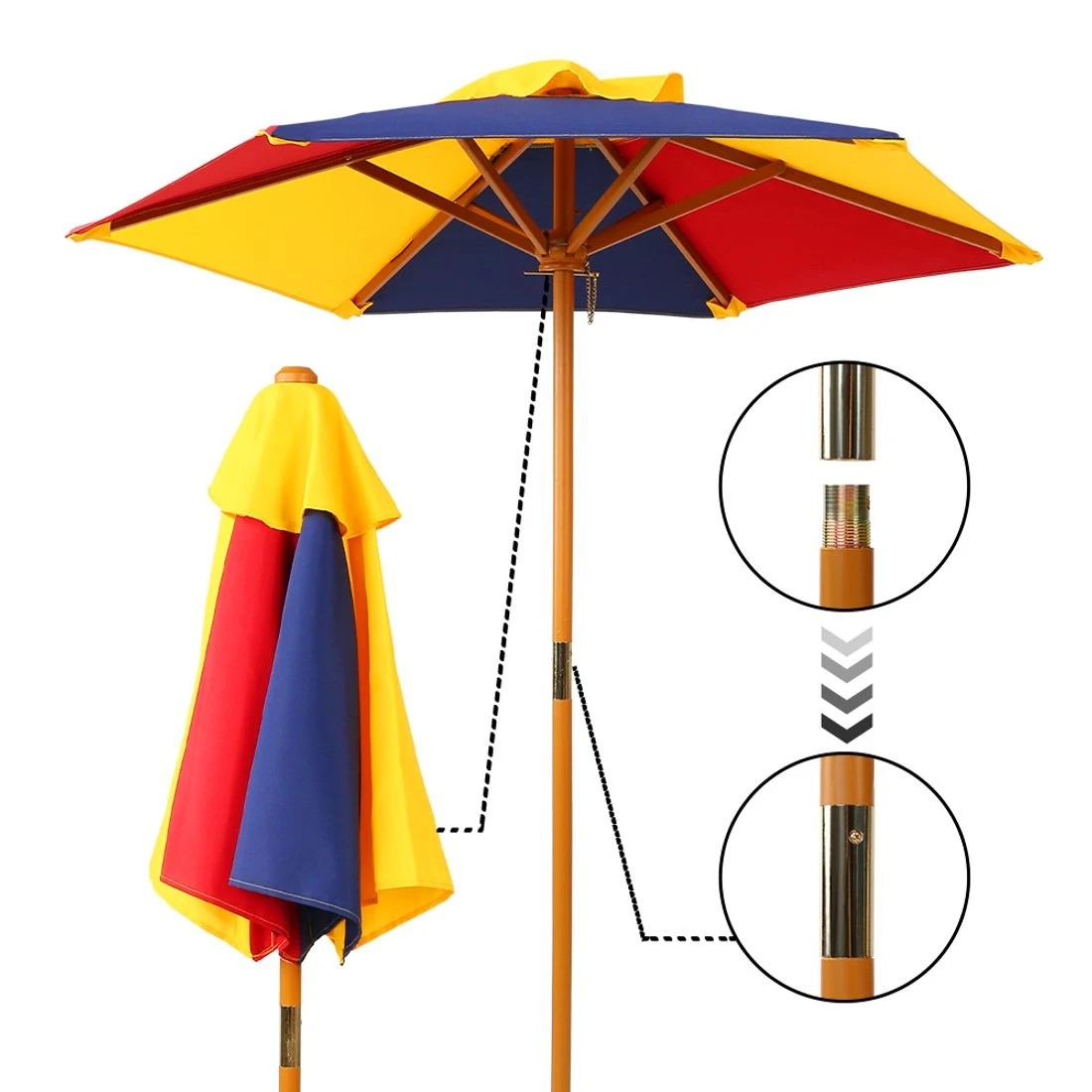 10 Keezi Kids Outdoor Table and Chairs Wooden Picnic Bench Set Umbrella - Brown, 10 of 10