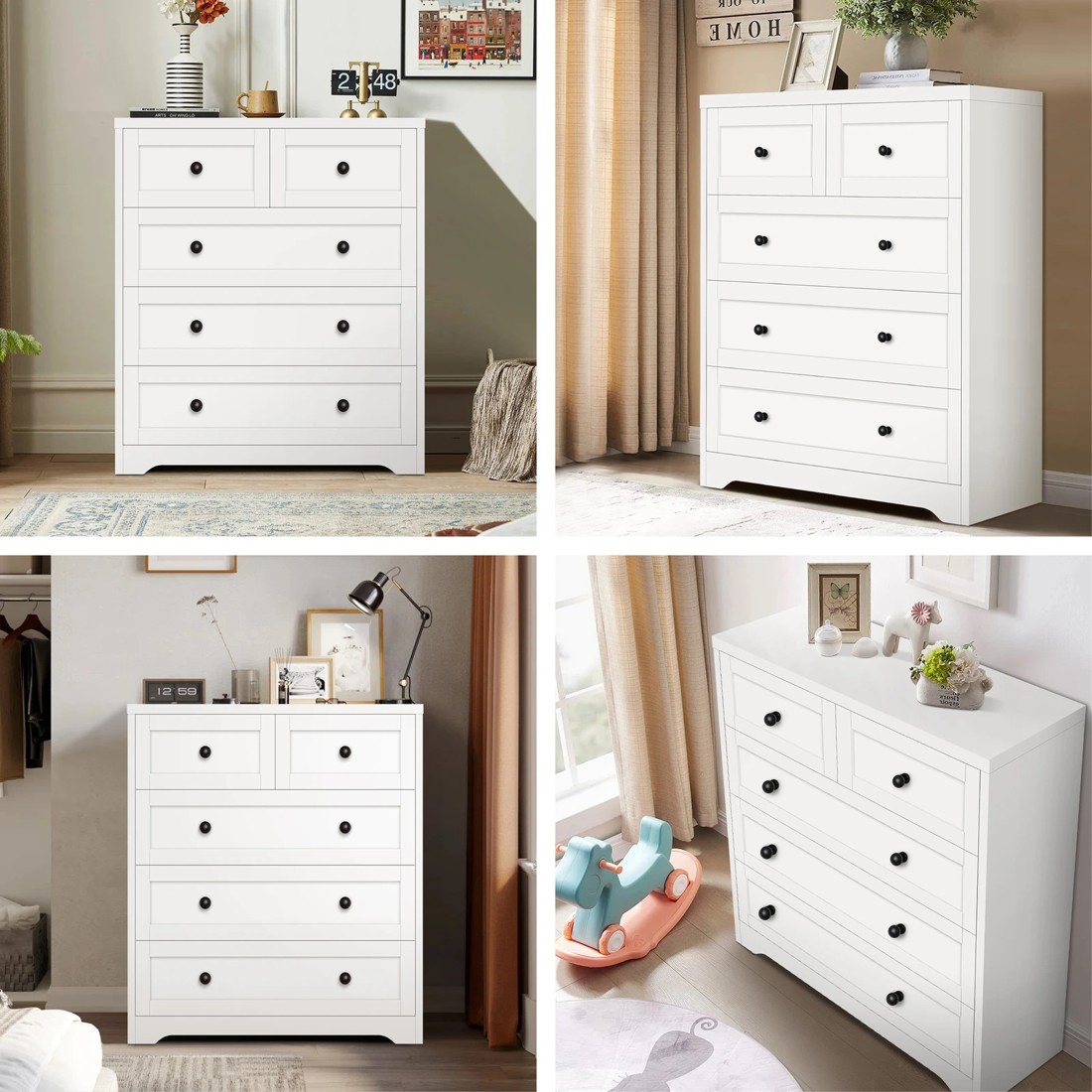 5 Alfordson 5 Chest of Drawers Hamptons Storage Cabinet Dresser Tallboy - White, 5 of 8