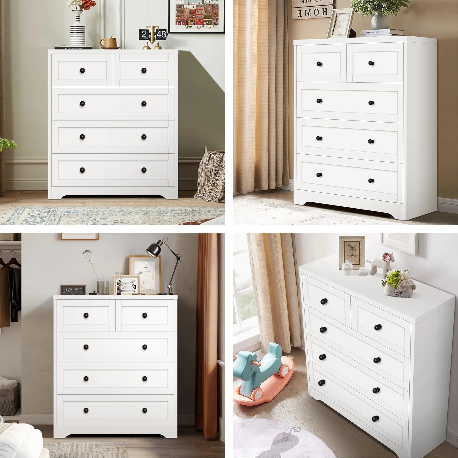 5 Alfordson 5 Chest of Drawers Hamptons Storage Cabinet Dresser Tallboy - White, 5 of 8