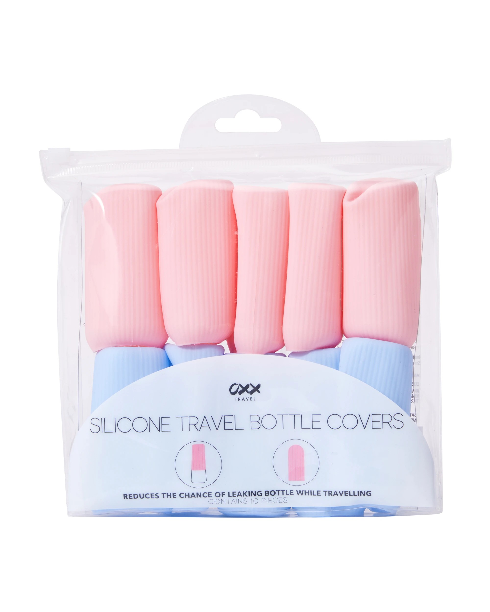 3 OXX Travel 10 Piece Silicone Travel Bottle Covers - Blue and Pink, 3 of 4