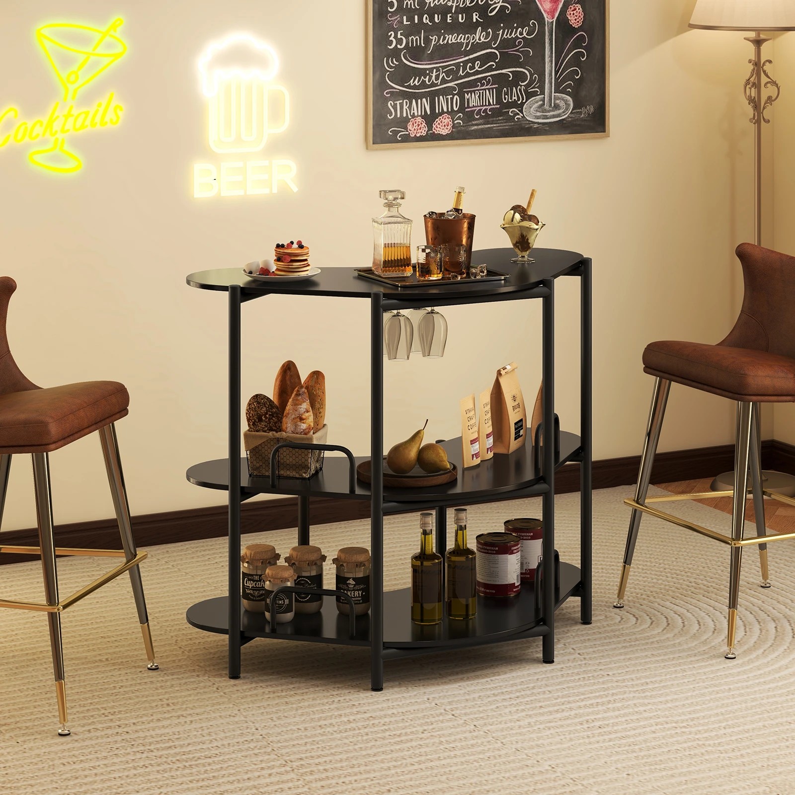 2 Costway 3 Tier Bar Table w/Wine Glass Holder Corner Shelf Side Coffee Table, 2 of 4
