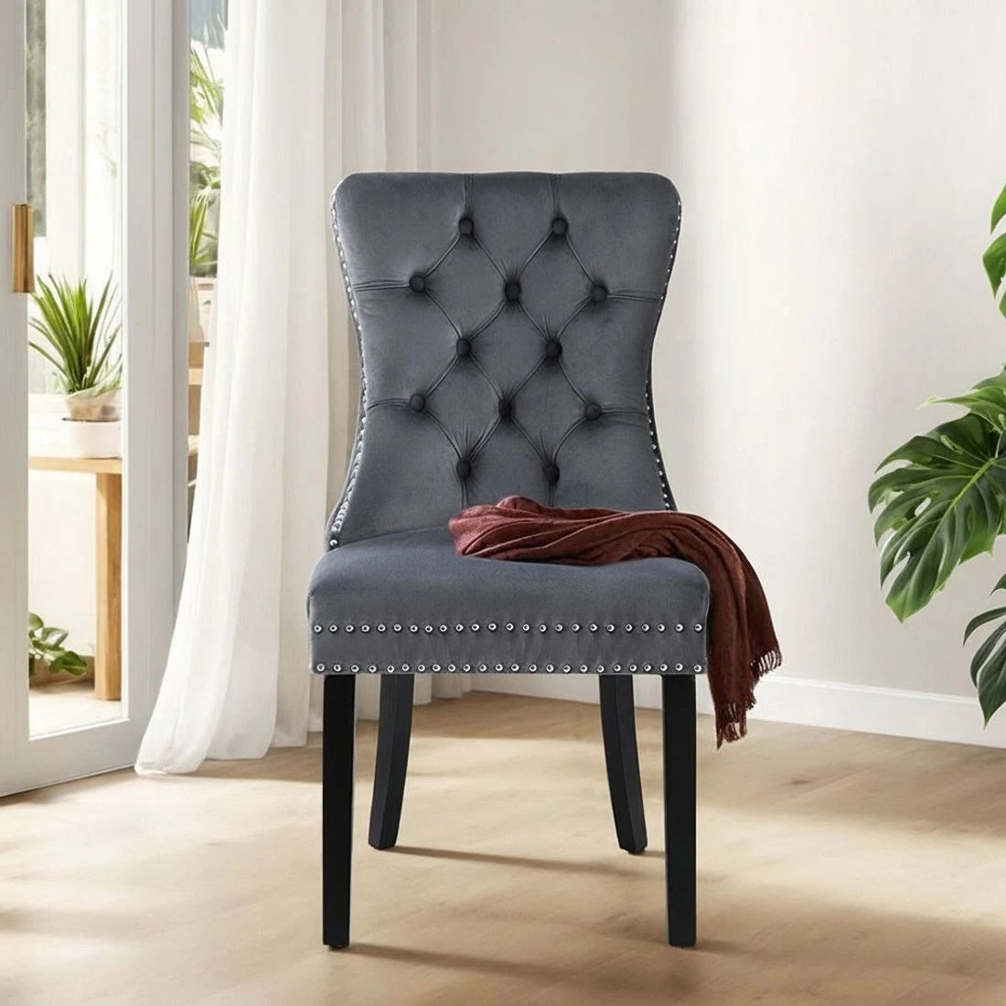 3 1 Set of 4 Artiss Dining Chairs Velvet - Grey, 3 of 5