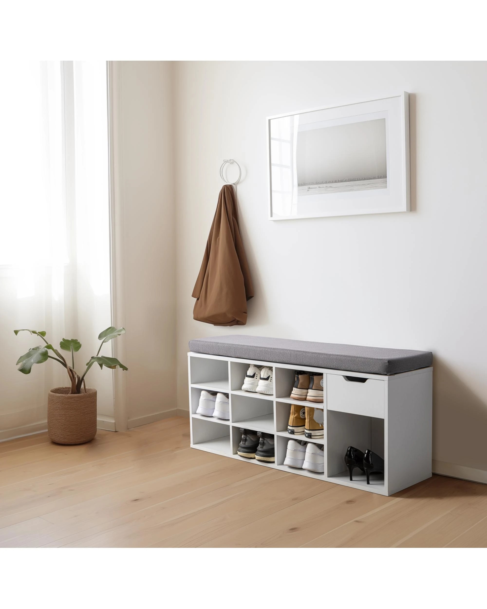 3 Kodu Shoe Cabinet Seat Bench 1 Drawer - White, 3 of 6