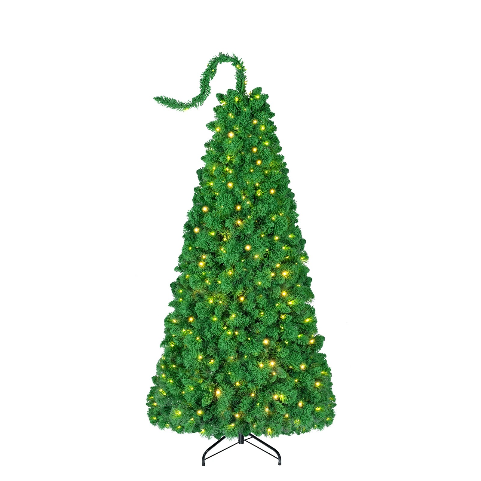 1 Costway 1.5M Flocked Christmas Tree w/Bendable Top 210 LEDs Pre-Lit Artificial Decoration Tree, 1 of 4