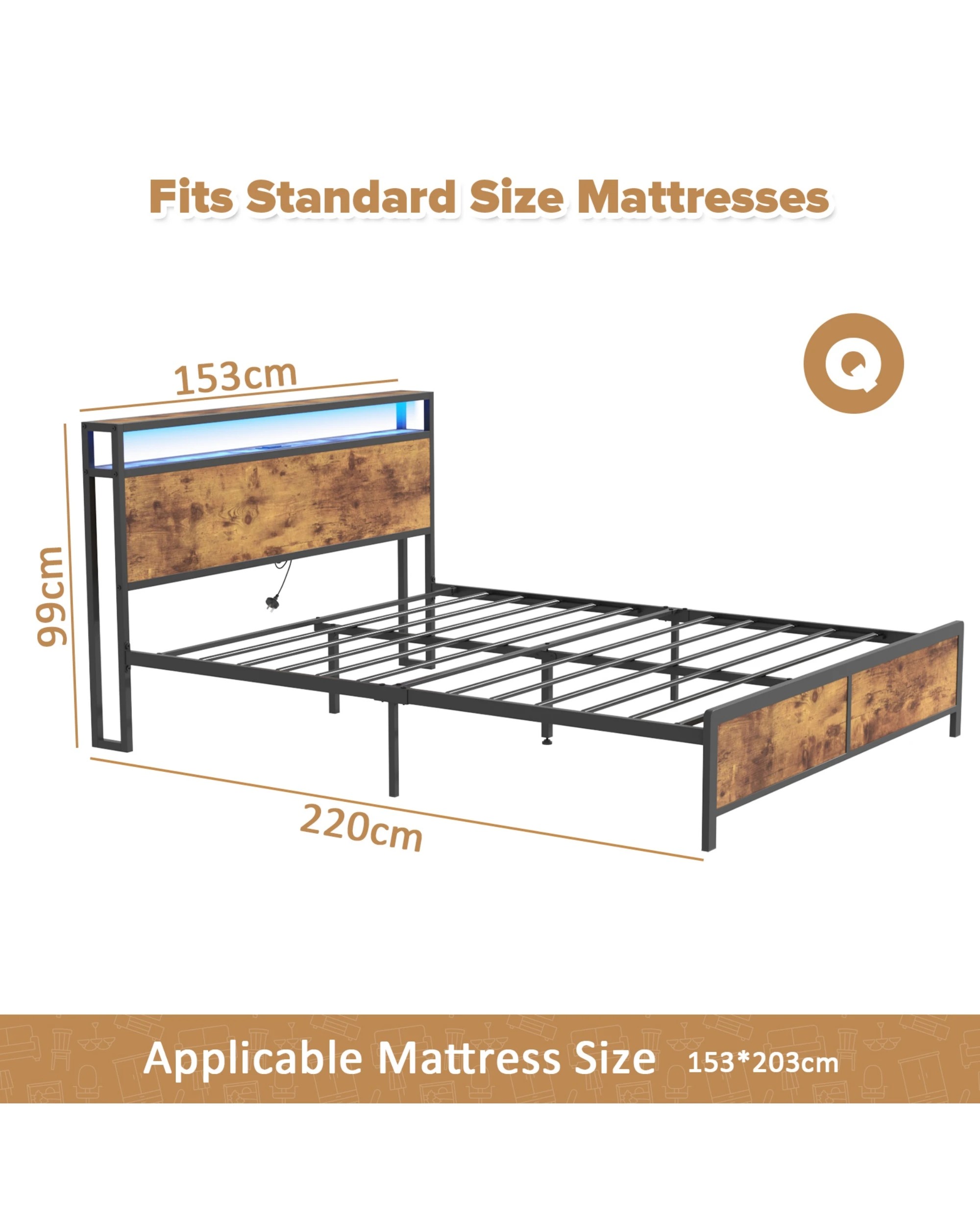 3 Advwin Queen Bed Frame With Charging Station & Rgb Led Lights Storage Headboard, 3 of 8