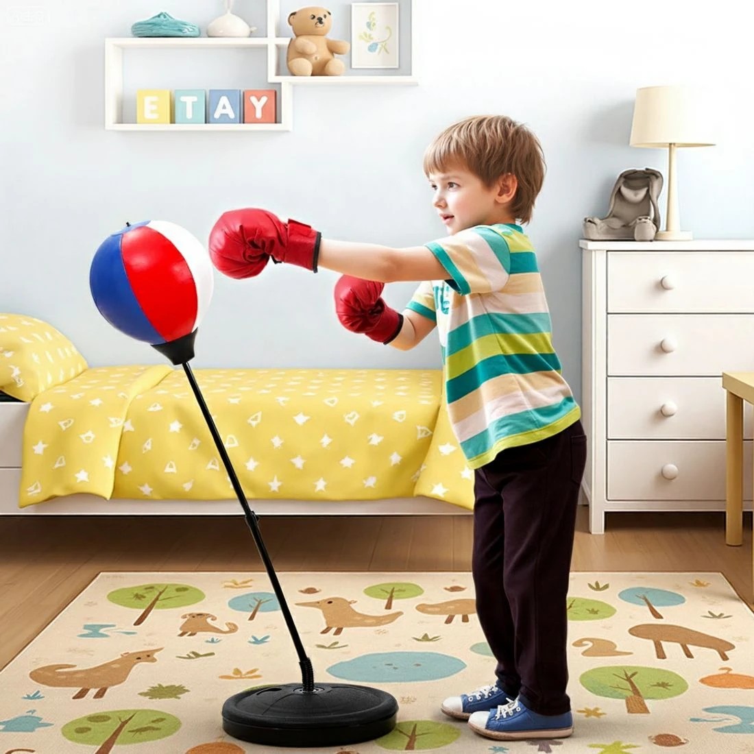 5 Everfit Kids Punching Bag Stand Set Adjustable 76-112cm with Gloves & Pump - Blue, 5 of 6