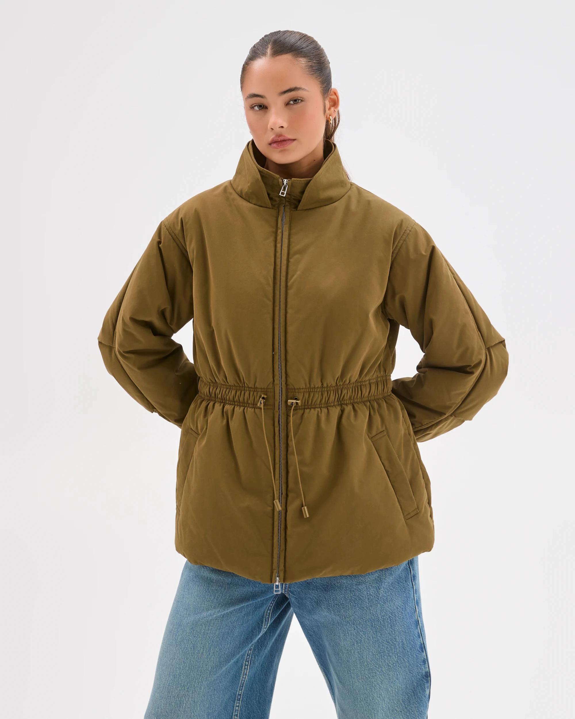 1 Lily Loves Australian Cotton Blend Cinched Puffer Jacket WOODLAND GREEN, 1 of 8