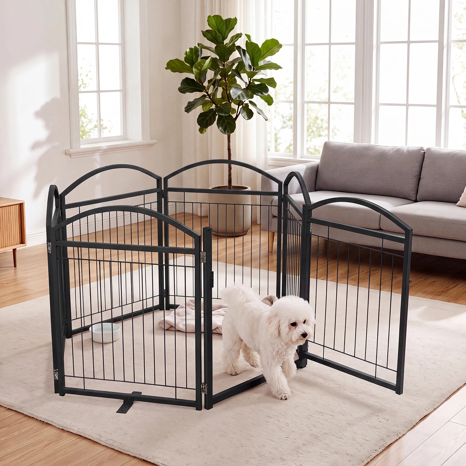 6 Costway 6 Panels Foldable Pet Gate Metal Dog Fence w/Door 360 x 81cm - Black, 6 of 7