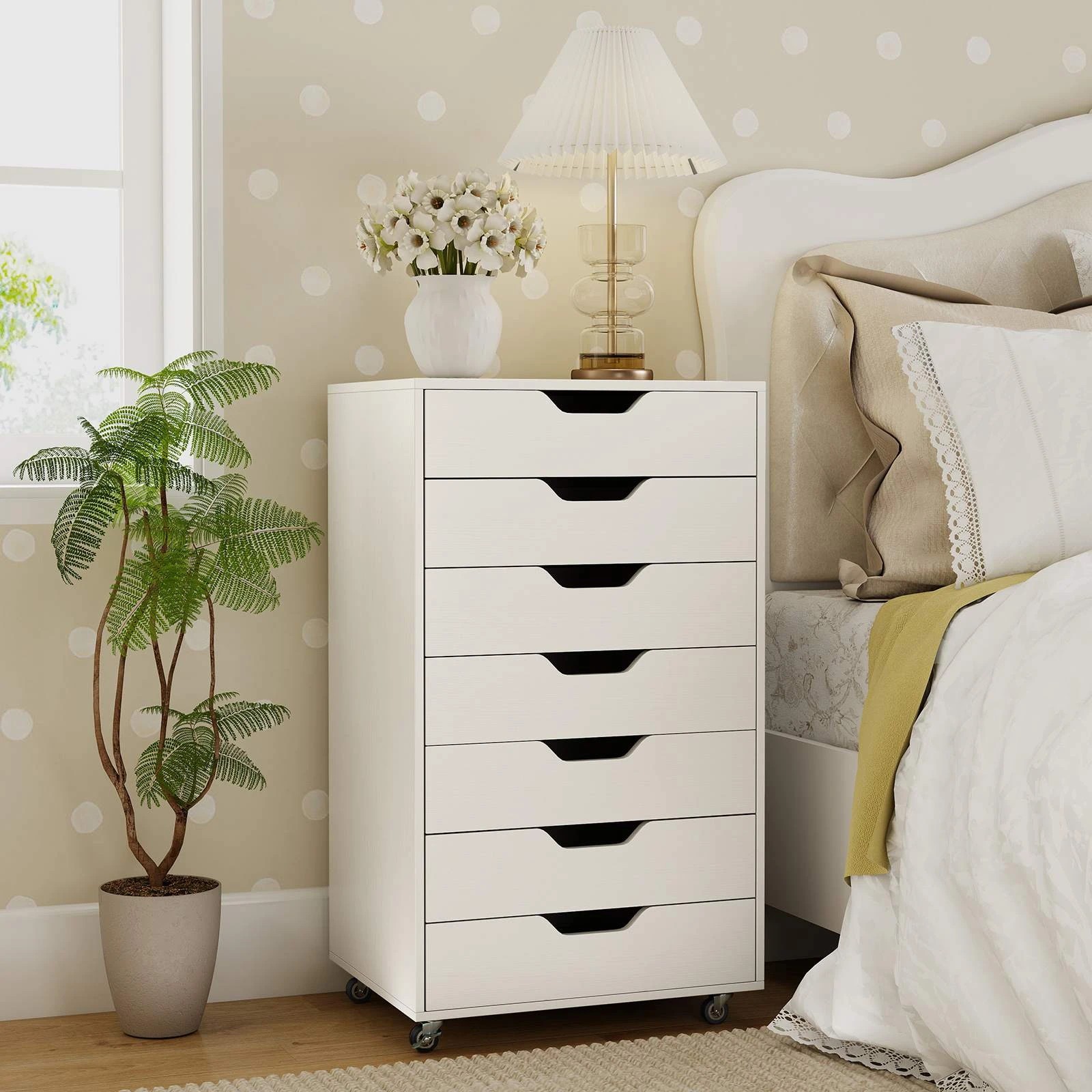 2 Costway 7 Drawer Mobile File Cabinet Rolling Storage Drawer Chest for Home Office - White, 2 of 3
