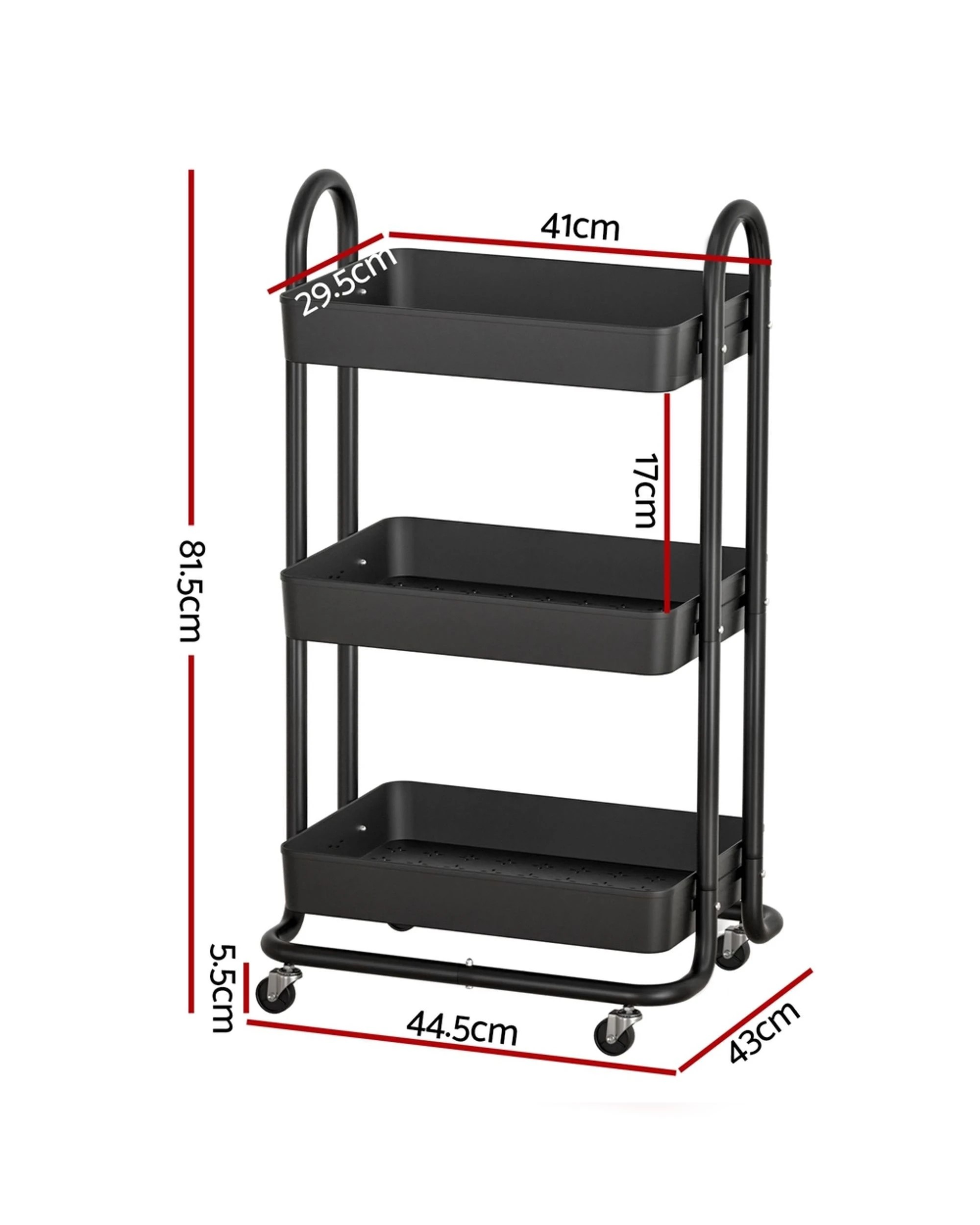 2 Artiss Storage Trolley Kitchen Cart 3 Tiers Rack Shelf Organiser Wheels - Black, 2 of 4