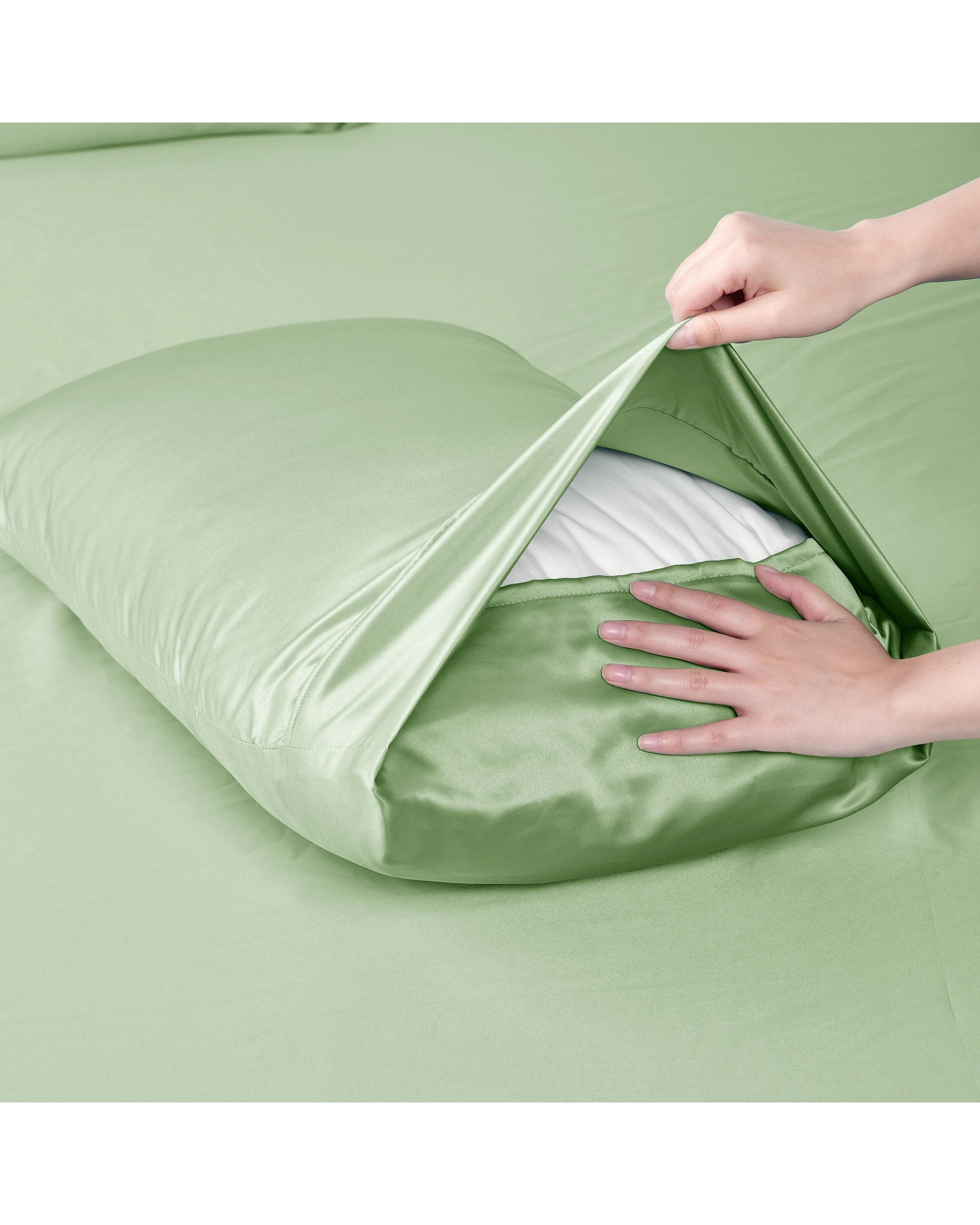 6 Dreamaker Matte Satin Quilt Cover Set - Super King Bed - Sage, 6 of 7
