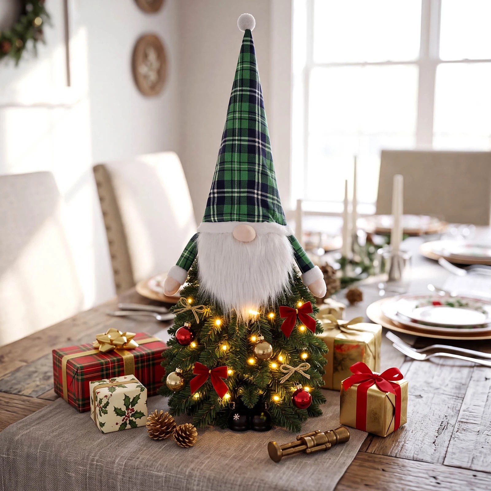 4 Costway 90cm Tabletop Christmas Tree w/Santa Figure Pre-Lit Mini Xmas Tree 8 Lighting Modes - Green, 4 of 5