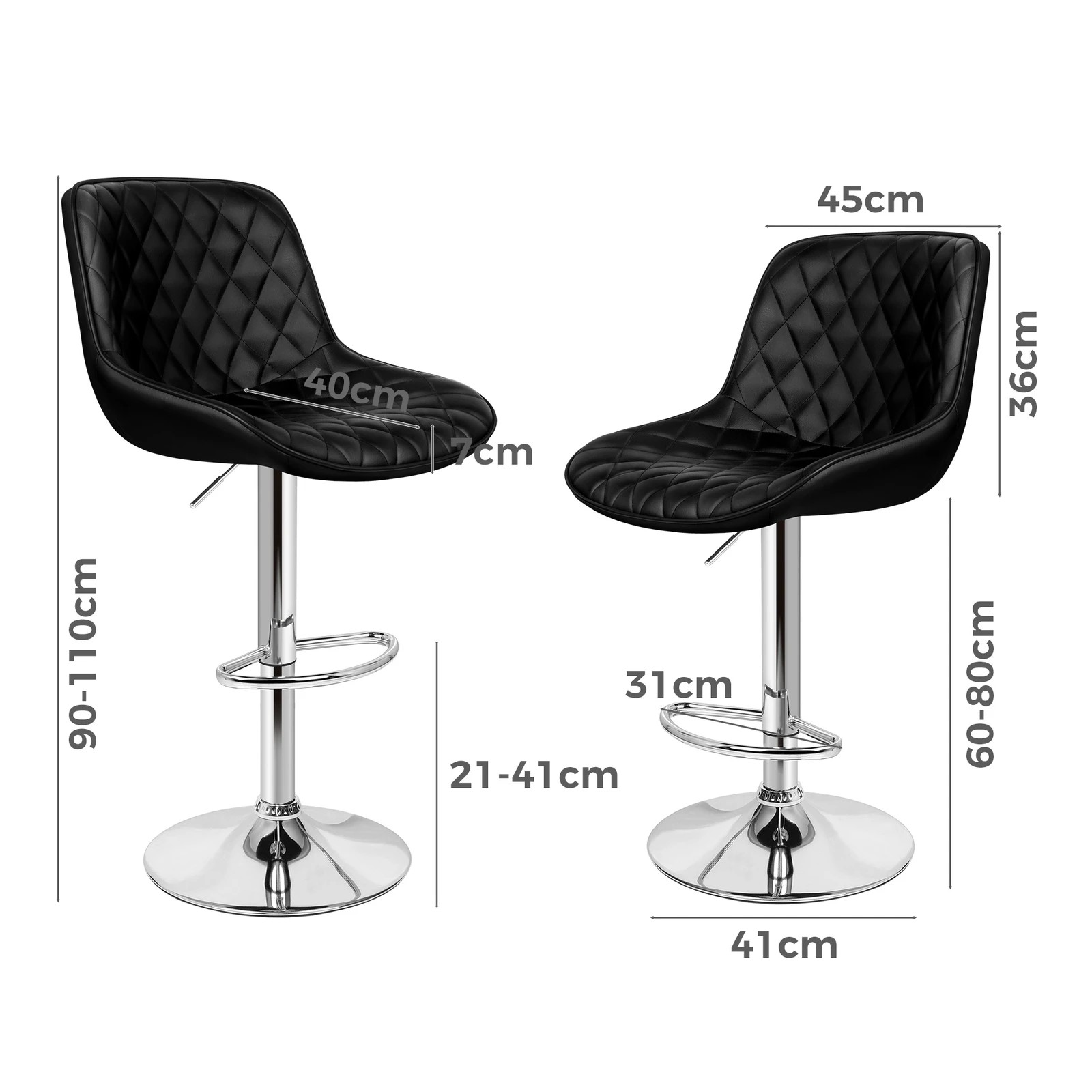 3 Alfordson 4x Bar Stools Gas Lift Leather Bar Chairs Kitchen Swivel - Black, 3 of 10