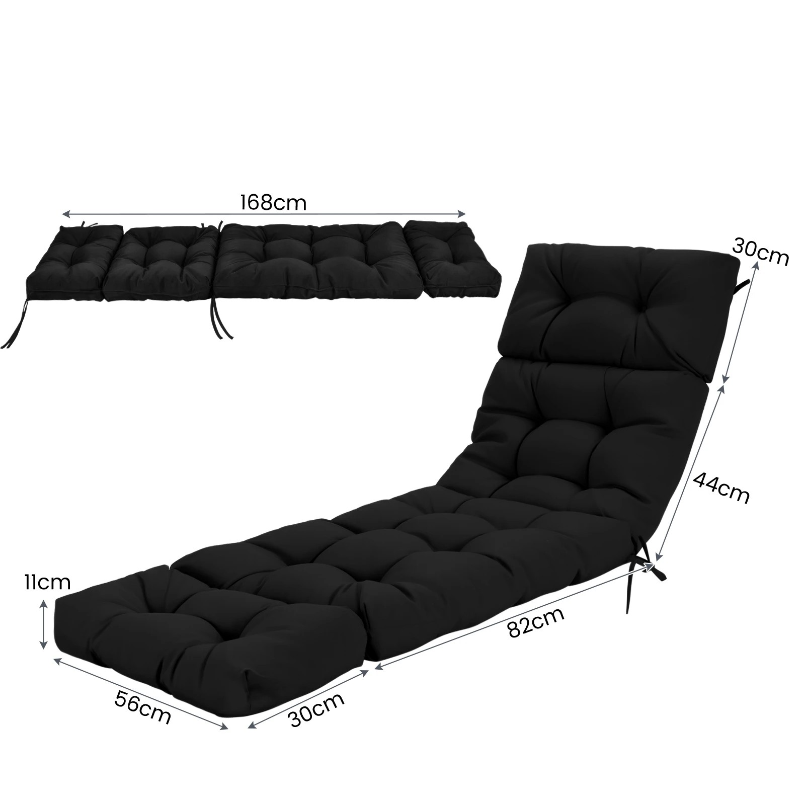 7 Costway 186x56cm Patio Lounge Chair Cushion Waterproof High Back Floor Lazy Recliner Cushion - Black, 7 of 7
